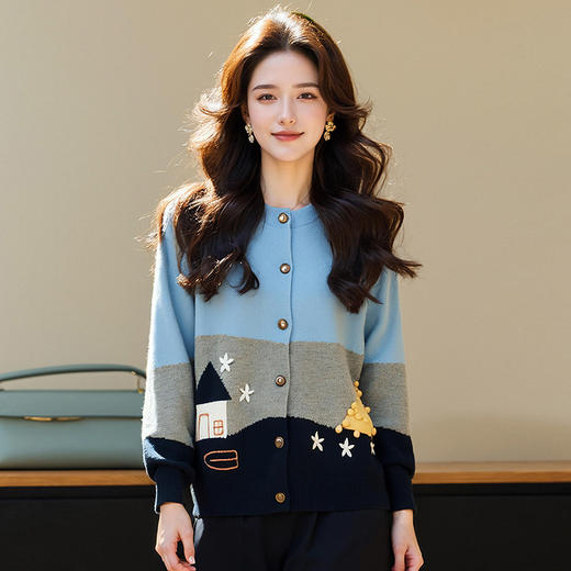 奢姿2025年春季新款大码女装设计感减龄上衣胖妹妹童趣休闲针织衫9544390321 商品图2