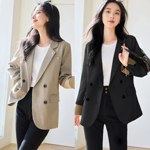 VICTORIA&VERA女装春季“定制人生”高级感正肩膀显瘦气质撞色袖西服 商品图4