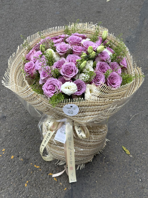 紫色系手打圆形全开放式花束 商品图0