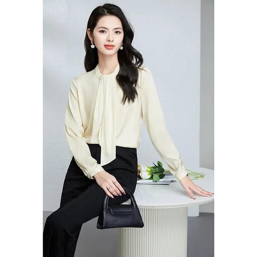 【高货kbnq】全新升级【铂金会员349/天猫469/差价120】(85833)洛诗琳气质时尚立领飘带宽松百搭长袖通勤桑蚕丝衬衫 商品图1