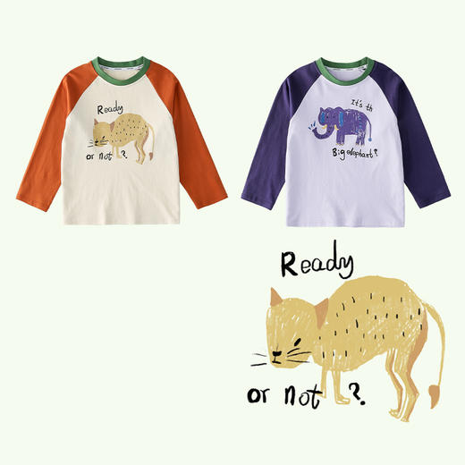 【7A抗菌纯棉】棉花堂春款简笔画长袖童装T恤——F251009YX 商品图4