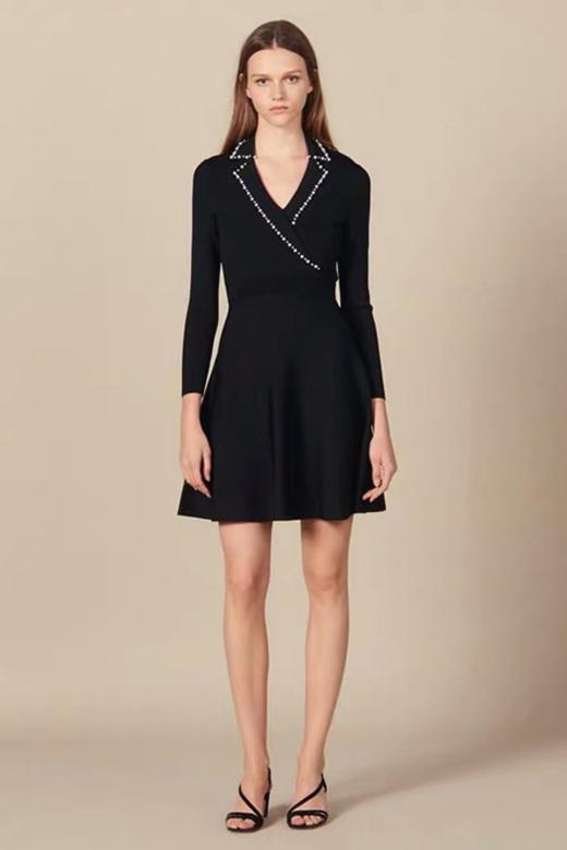 SIA SAYLOR 黑色V领针织连衣裙 13933 商品图1