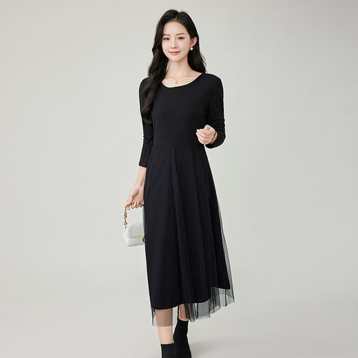 奢姿2025年春季新款大码女装法式圆领裙子胖妹妹气质拼接连衣裙 商品图2
