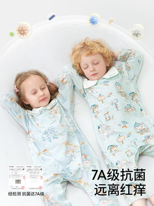 贝肽斯儿童睡衣春秋款2025新款男童女童连身衣宝宝纯棉家居服套装 商品图3
