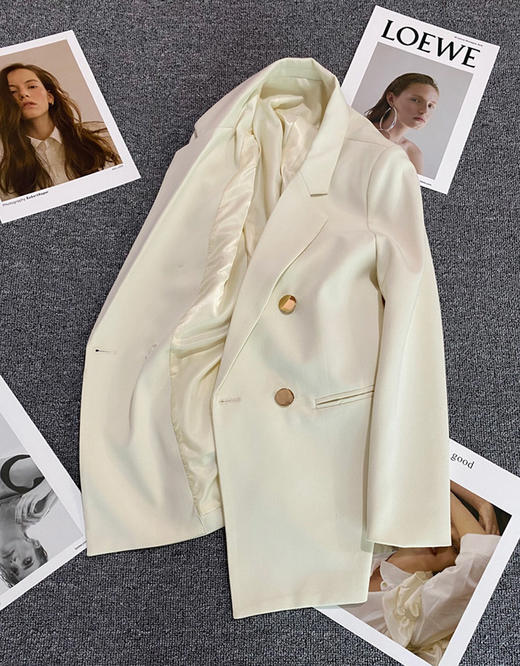 雀说 春秋季新款西装外套女金属扣英伦风休闲百搭乳白色减龄小个子西服潮5ZF-21705 商品图6