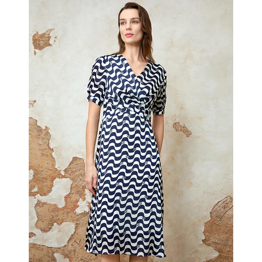 EITIE爱特爱夏季新款气质V领收腰通勤显瘦通勤印花连衣裙8207914 商品图3