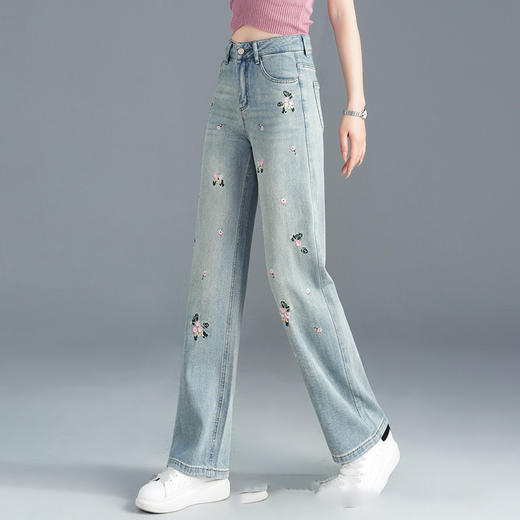 绣花牛仔直筒裤窄版修身阔腿裤2025年春夏款MYX-763-L 商品图1