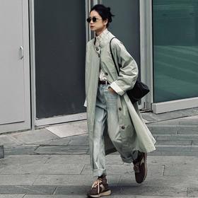 顺丰包邮洛诗琳35636英伦风纸质感肌理单排扣中长款风衣外套女627