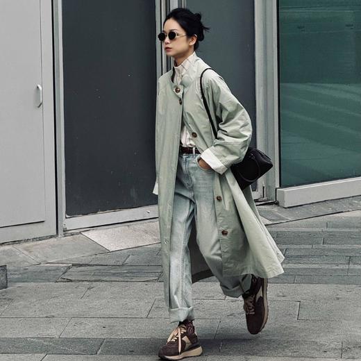 顺丰包邮洛诗琳35636英伦风纸质感肌理单排扣中长款风衣外套女627 商品图0