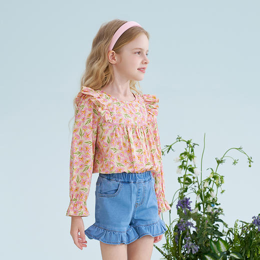 mettekids儿童衬衫2025春季新款女童甜美可爱粉色印花T恤童装上衣 商品图3