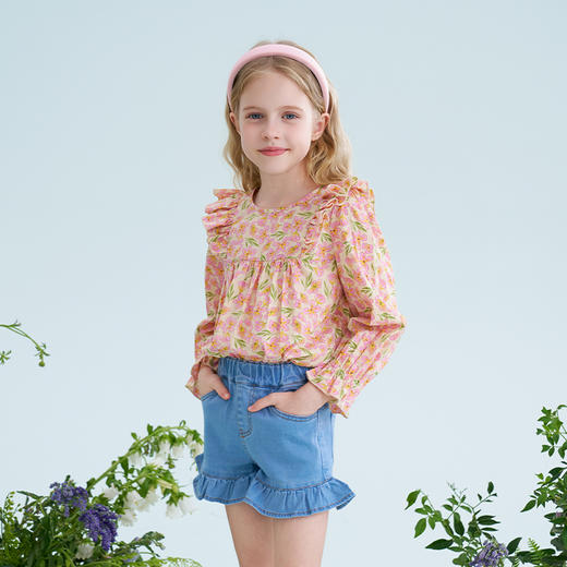 mettekids儿童衬衫2025春季新款女童甜美可爱粉色印花T恤童装上衣 商品图2