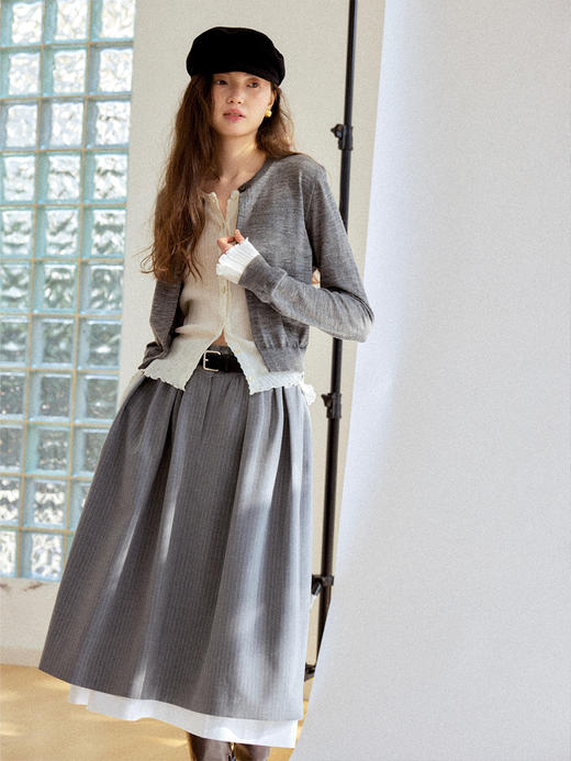 Even Vintage|100%羊毛 早春优雅精美蕾丝花边假两件针织开衫毛衣 商品图3