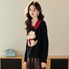 奢姿2025春季新款大码女装撞色翻领上衣胖妹妹可爱小狗拼接针织衫9644634630 商品缩略图1