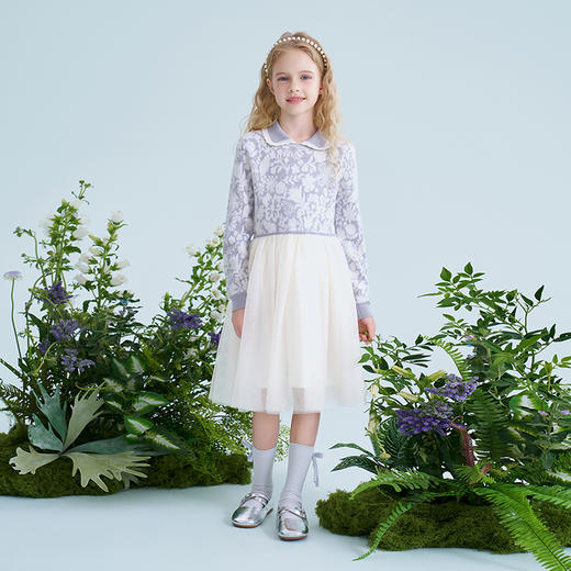 【可机洗】mettekids儿童羊毛连衣裙春季新款女童网纱针织公主裙 商品图2