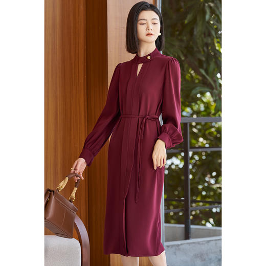 剩S/M/L/XL 米思阳2026春季新款知性气质安可拉红连衣裙修身显瘦系带5331 商品图2