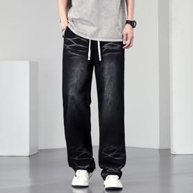 【DYF】大依优型大码男装松紧腰直筒牛仔裤宽松阔腿休闲风潮流男士胖子长裤