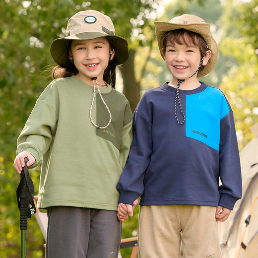 棉花堂2025年新款山系户外撞色贴布时尚圆领童装卫衣F251023 商品图6