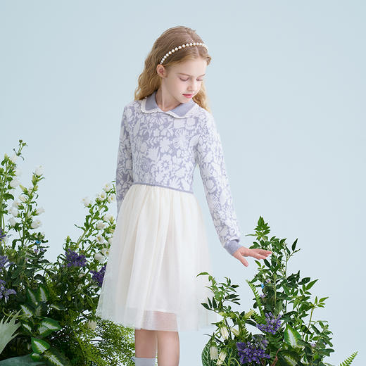 【可机洗】mettekids儿童羊毛连衣裙春季新款女童网纱针织公主裙 商品图1