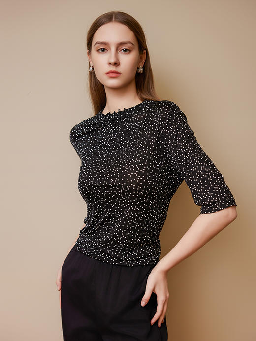 【桑蚕丝波点印花上衣】25年春夏新品女士100%桑蚕丝T恤印花真丝上衣 商品图2