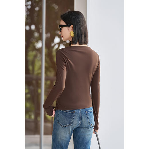 剩S/M 米思阳2026春季新款知性优雅修身显瘦百搭抽褶收腰T恤上衣女5676 商品图4