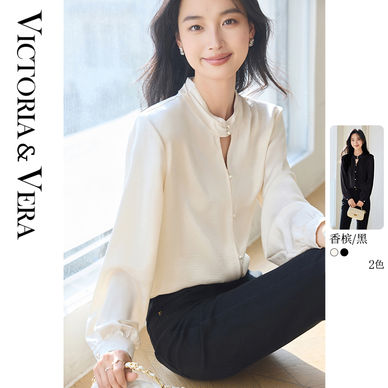VICTORIA&VERA春季“印象西湖”设计感国风仿醋酸肌理感镂空新中式衬衫