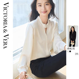 VICTORIA&VERA春季“印象西湖”设计感国风仿醋酸肌理感镂空新中式衬衫