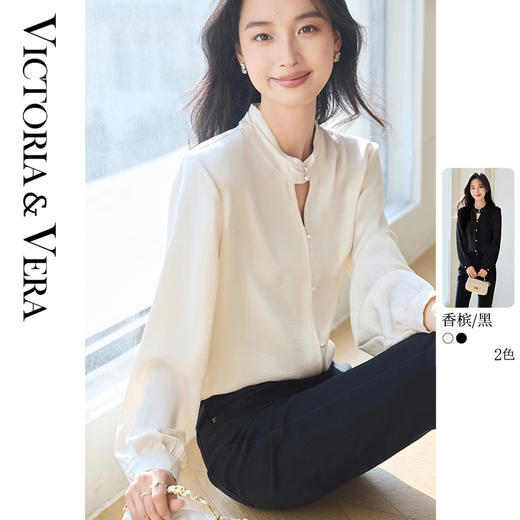 VICTORIA&VERA春季“印象西湖”设计感国风仿醋酸肌理感镂空新中式衬衫 商品图0