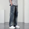 【DYF】大依优型大码直筒牛仔裤水洗渐变宽松大码男美式胖子裤子 商品缩略图2