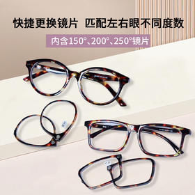 诗维达换片老花镜 1套*2副，每副老花镜含3套镜片（150度、200度、250度），赠：太阳镜*1副，眼镜盒*1个，眼镜布*1块