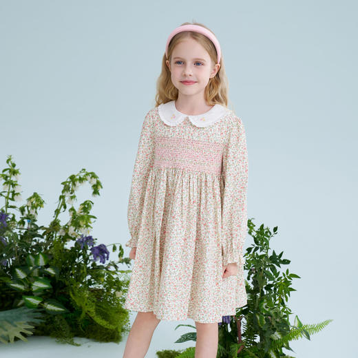 mettekids儿童裙子2025春季纯棉女童小娃娃领春日清新碎花连衣裙 商品图3