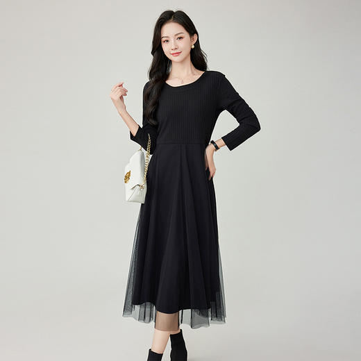 奢姿2025年春季新款大码女装法式圆领裙子胖妹妹气质拼接连衣裙 商品图1