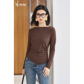 剩S/M 米思阳2026春季新款知性优雅修身显瘦百搭抽褶收腰T恤上衣女5676