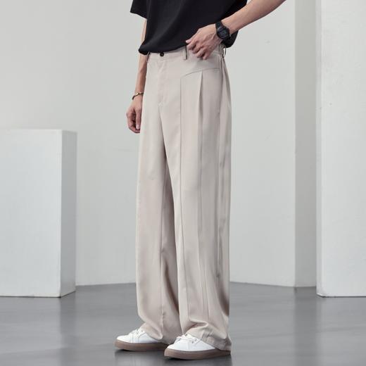 【DYF】大依优型大码松紧腰直筒休闲裤小西裤垂感冰丝黑色西装夏季长裤子男士 商品图2