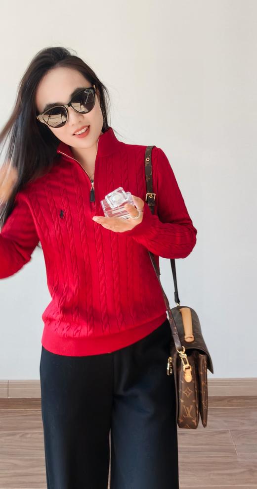 C位立领polo经典老钱风麻花针织半拉链毛衣 商品图1