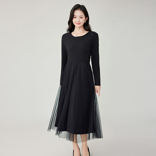 奢姿2025年春季新款大码女装法式圆领裙子胖妹妹气质拼接连衣裙 商品图3