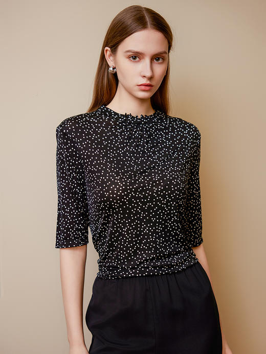 【桑蚕丝波点印花上衣】25年春夏新品女士100%桑蚕丝T恤印花真丝上衣 商品图1