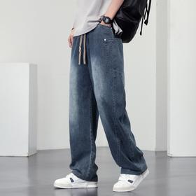 【DYF】大依优型大码直筒牛仔裤松紧腰男士宽松休闲长裤子水洗美式加肥加大潮流