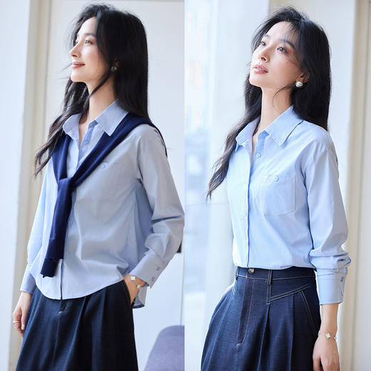 VICTORIA&VERA春季“圣马丁春日”可拆卸撞色披肩设计感高级休闲慵懒风衬衫 商品图5