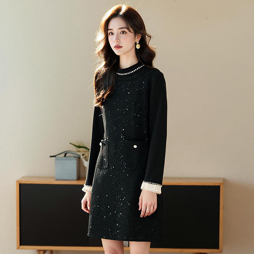 奢姿2025秋装胖妹妹大码女装钉珠连衣裙加绒圆领套头气质打底裙女5244803438 商品图2