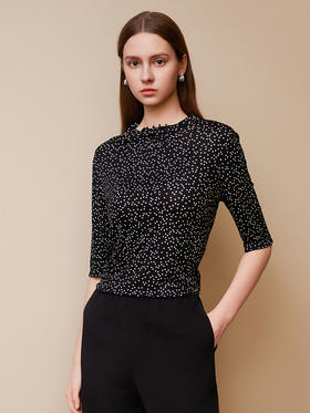 【桑蚕丝波点印花上衣】25年春夏新品女士100%桑蚕丝T恤印花真丝上衣