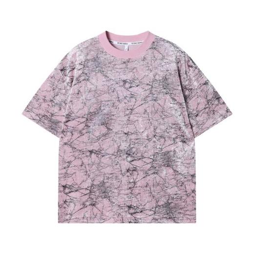 T2412夏季新款时尚个性韩版凌乱线条圆领短袖T恤宽松百搭潮流情侣上衣 商品图1