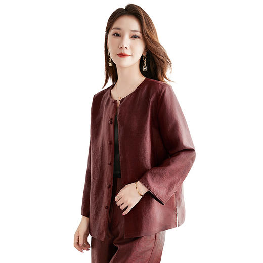 QS-62599598国风新中式香云纱圆领衬衫女外穿桑蚕丝衬衫女62599598 商品图4
