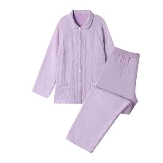 【纯棉细格四层纱睡衣】全棉四层纱家居服纯色多层纱睡衣男女情侣居家服套装 商品图3