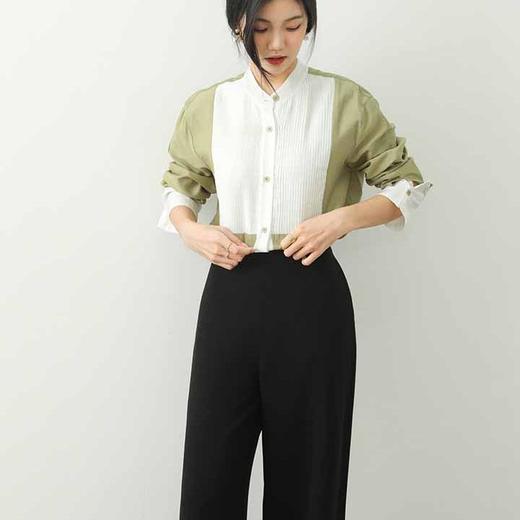 顺丰包邮洛诗琳35129轻柔细腻撞色设计打条小立领休闲衬衣82125 商品图0