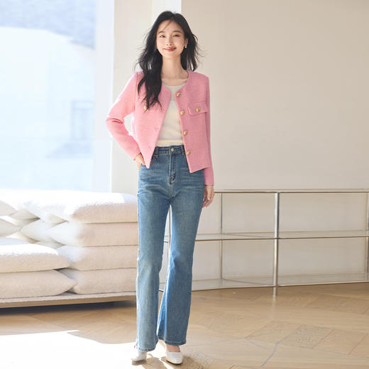 VICTORIA&VERA女装春季“法香告白”小香风高级感减龄金扣圆领短款外套 商品图5