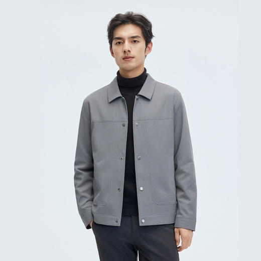 圣得西男士纯色简约夹克2025春秋新款宽松休闲百搭翻领外套青年 商品图1