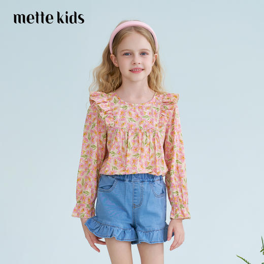 mettekids儿童衬衫2025春季新款女童甜美可爱粉色印花T恤童装上衣 商品图0