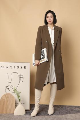 ESTELLICA 翻领双排扣军绿色外套 15448