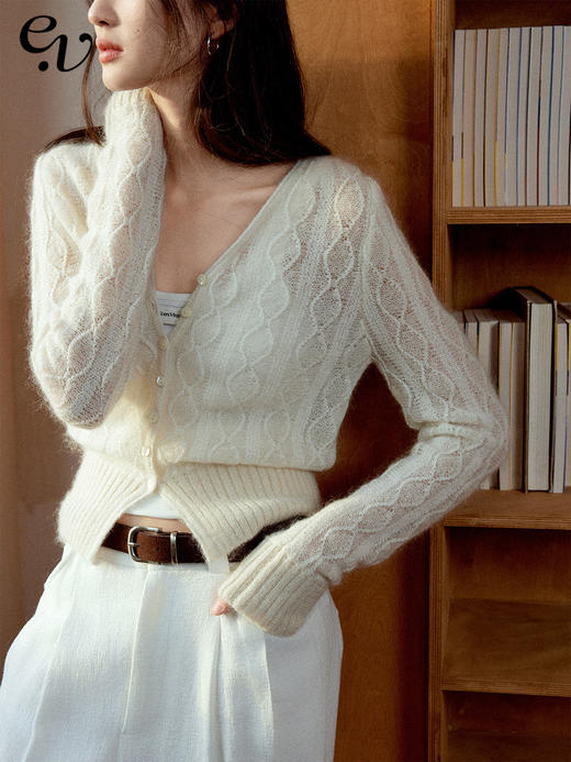 【现货】Even Vintage|马海毛混纺 浪漫温柔精致立体绞花开衫 商品图0