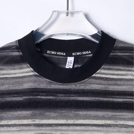 T2269夏季新款时尚个性韩版条纹晕染细闪圆领长袖T恤百搭潮流韩系上衣 商品图2